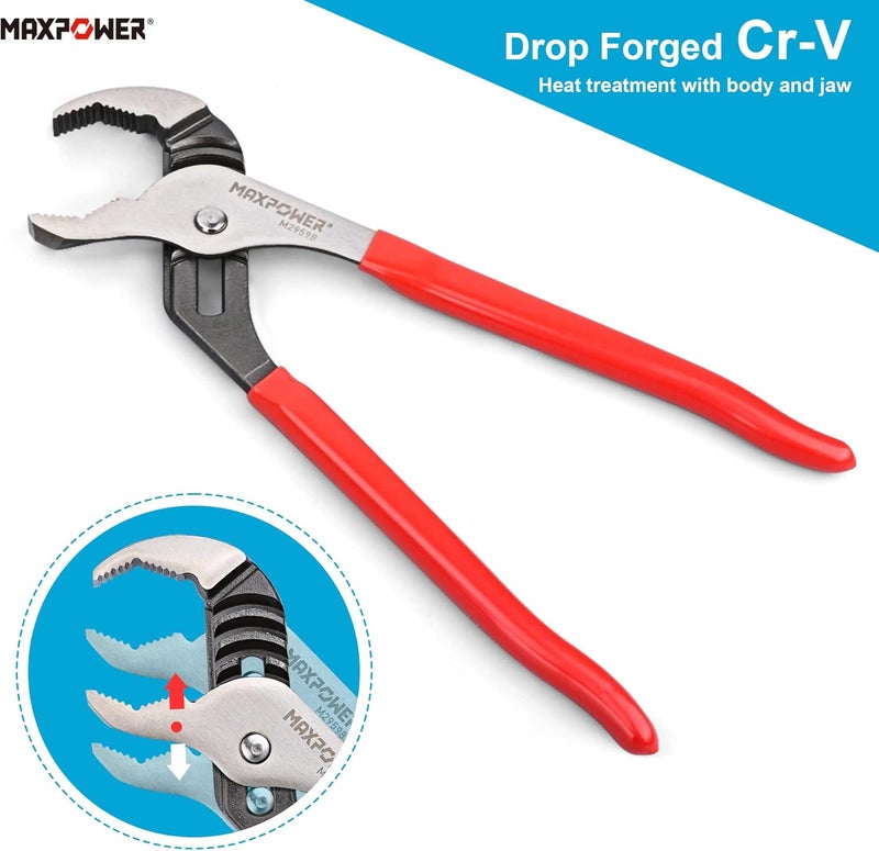Max Power 12 inch Groove Joint Pliers, Quick Adjustable Serrtated V Jaw Tongue and Groove Pliers - Image 5